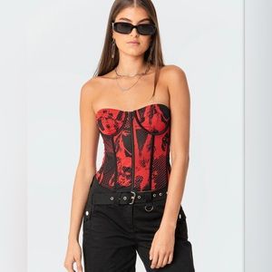 red and black corset top, edikted